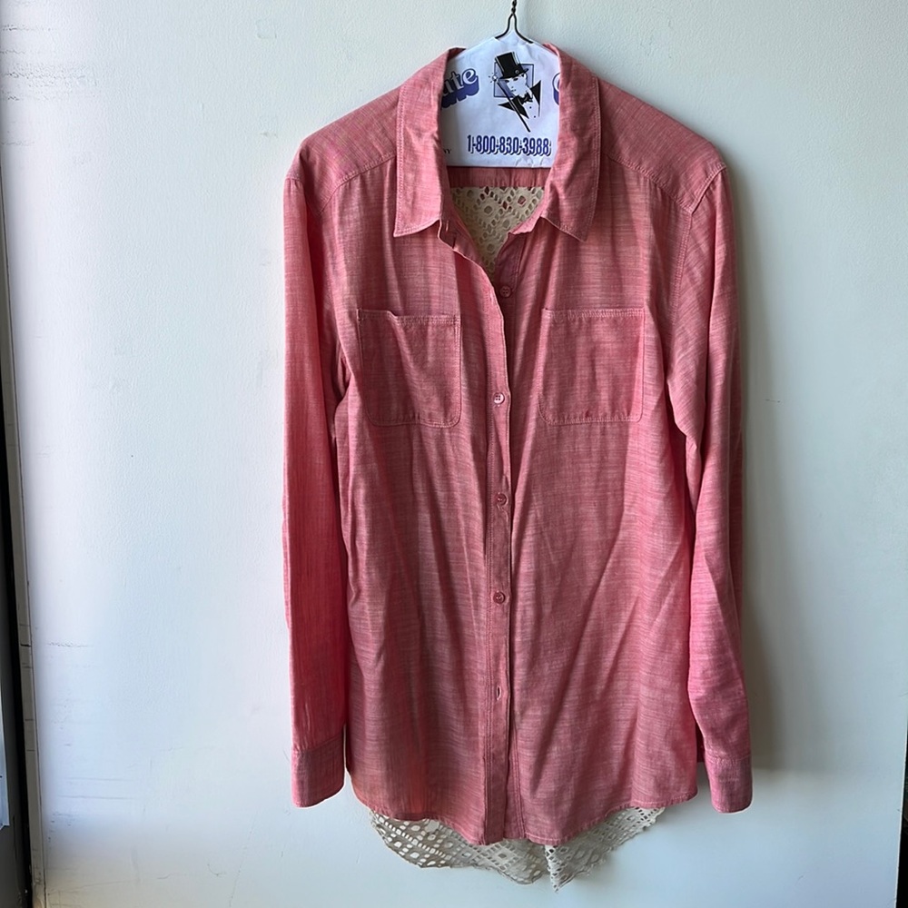 Free People Button Down Lace Back Shirt Size M
